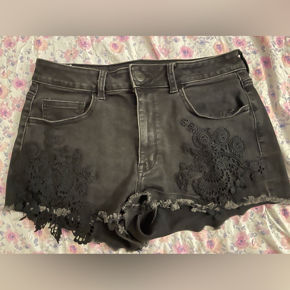 American Eagle Womens Size 12 Super Super Stretch X Black Jean Shorts used once